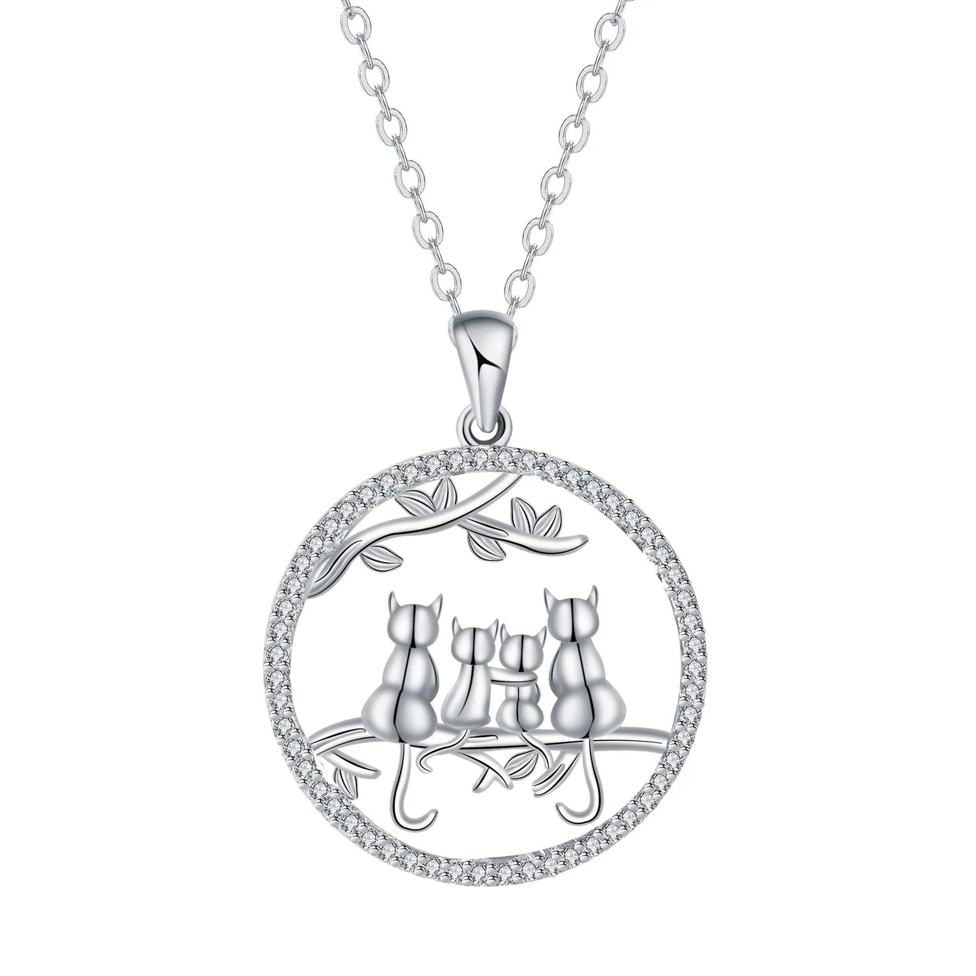 Women's four kitten necklace with copper pendant and cross chain in electroplated finish