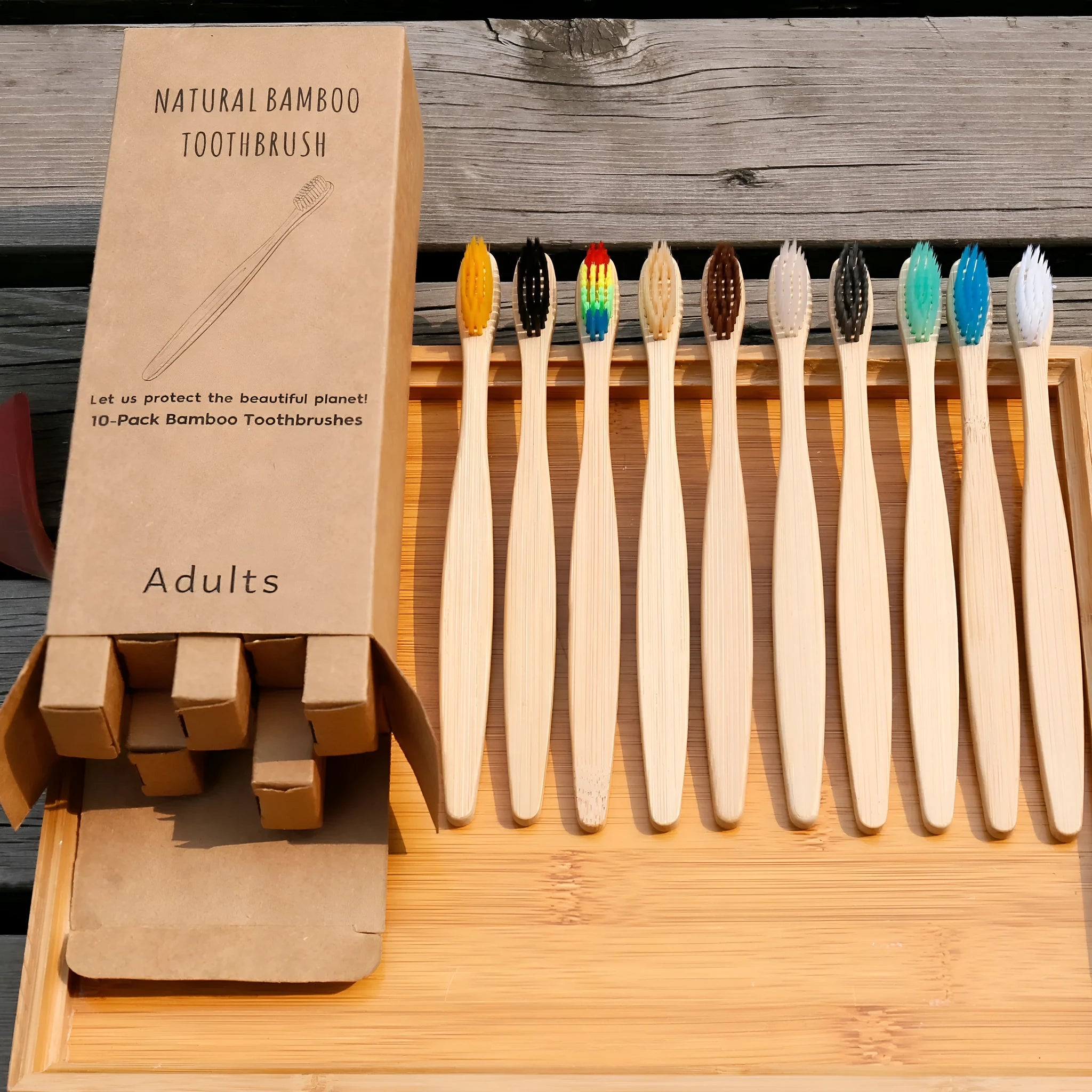 Eco friendly bamboo soft fibre toothbrush with biodegradable handle and soft PBT bristles