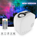 Laser starry sky projection lamp showing colourful nebula and moon pattern, black finish, with USB power cable