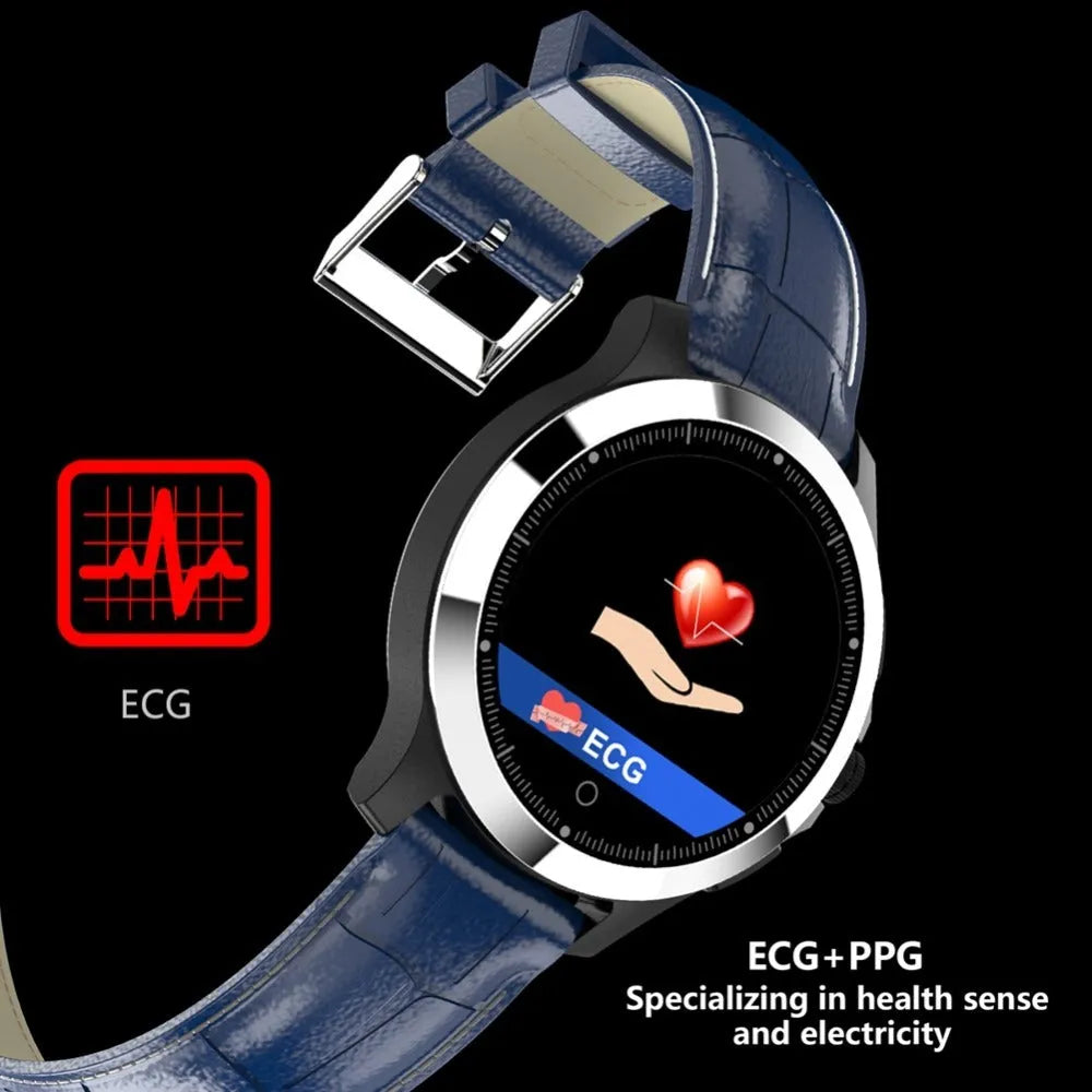 W8 ECG smart bracelet with 304 stainless steel body, round colour screen, and TPU strap