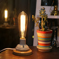 Retro wood table lamp with glass shade, electroplated finish, and dimmer switch for living room use