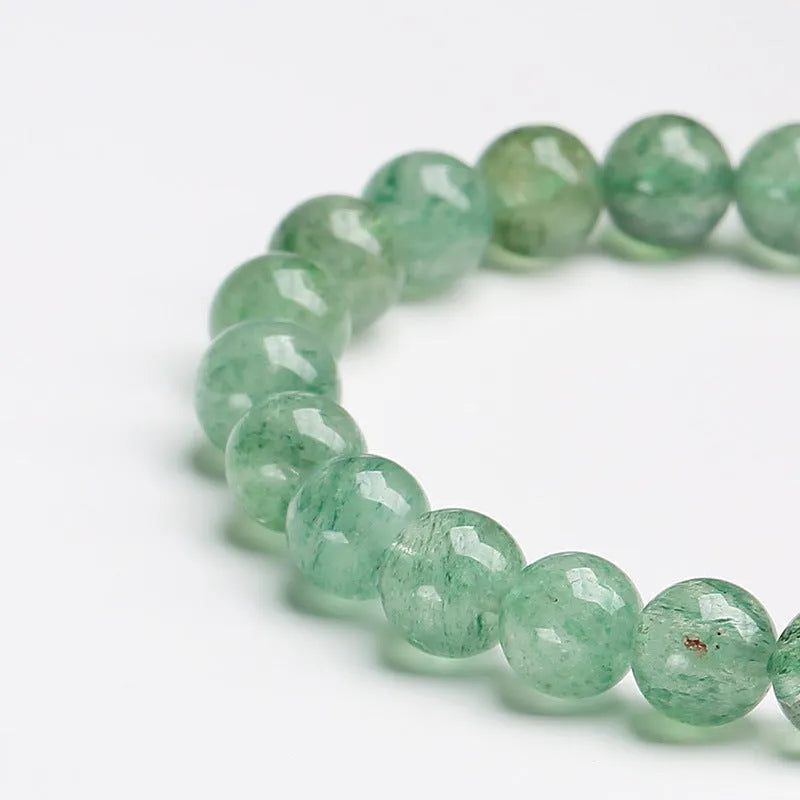 Natural green strawberry quartz single circle ball bracelet hand-woven 7.5mm beads Chinese style for women