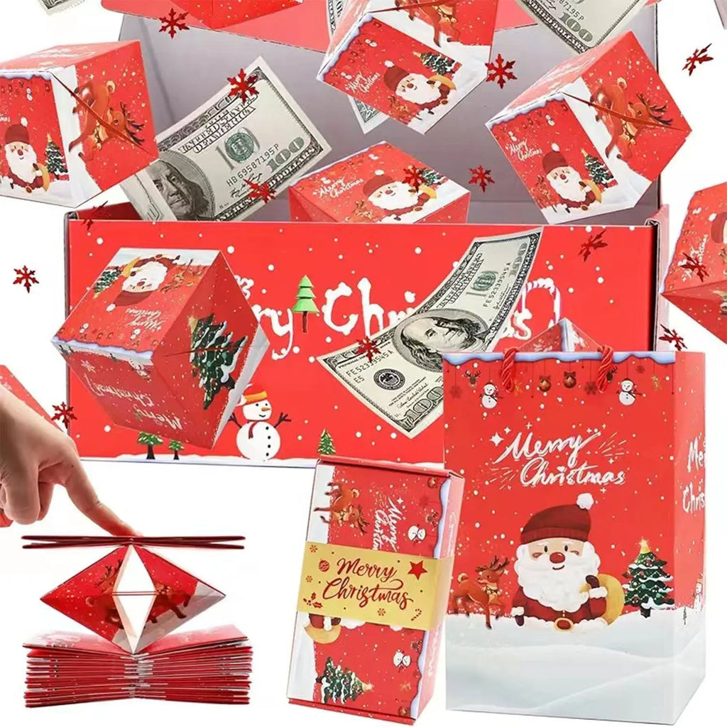 Santa snowman surprise box creative gift set with paper bounce boxes gift box and gift bag red and green colours