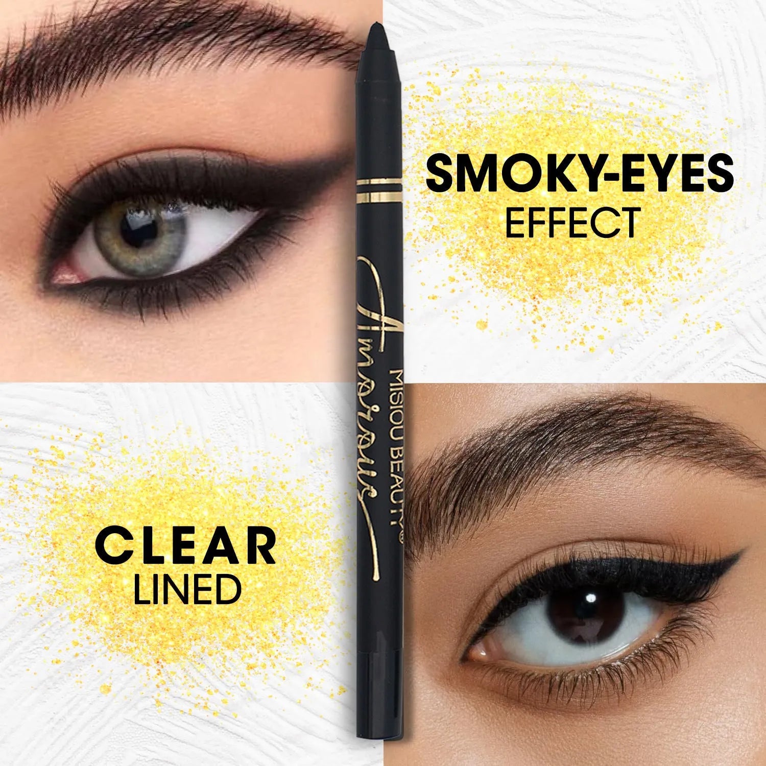 Black liquid eyeliner with smooth texture and waterproof formula for long lasting wear