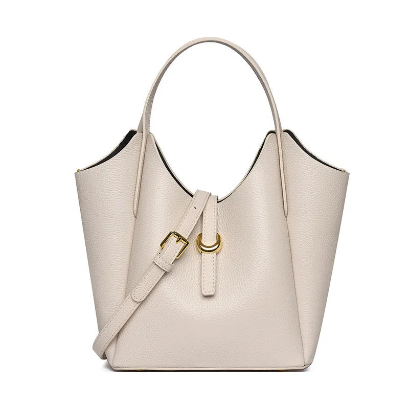 Genuine leather retro bucket bag with file compartment in lake blue colour option
