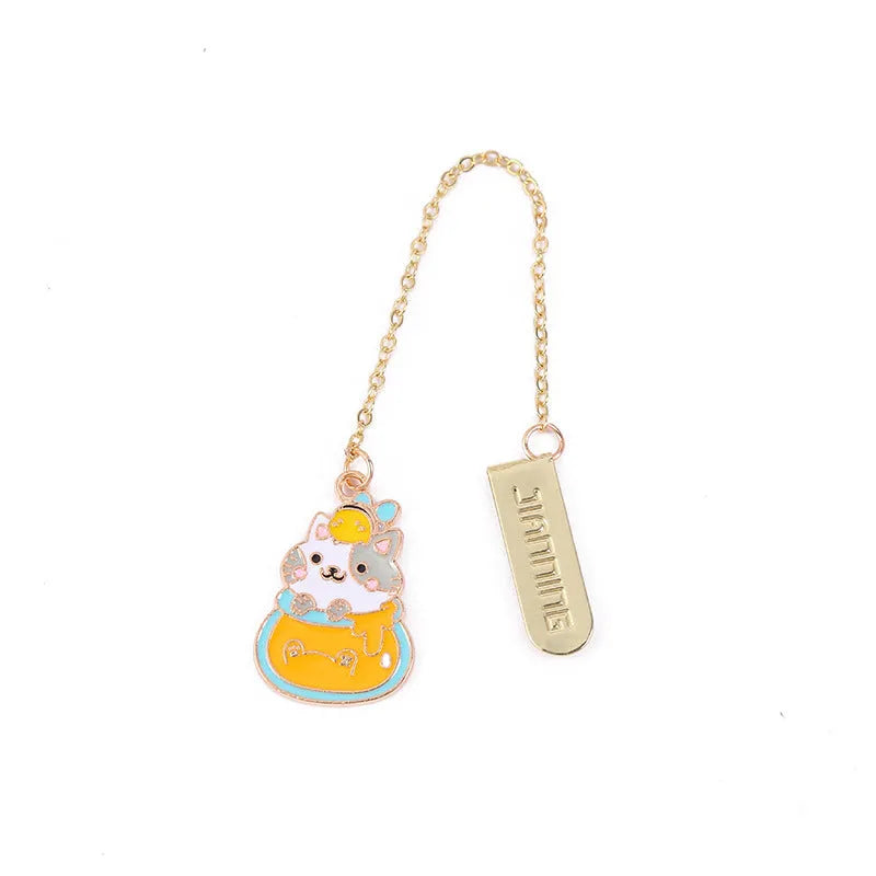 Jane Lime Foodie cartoon cat metal bookmark with food-themed pendant designs
