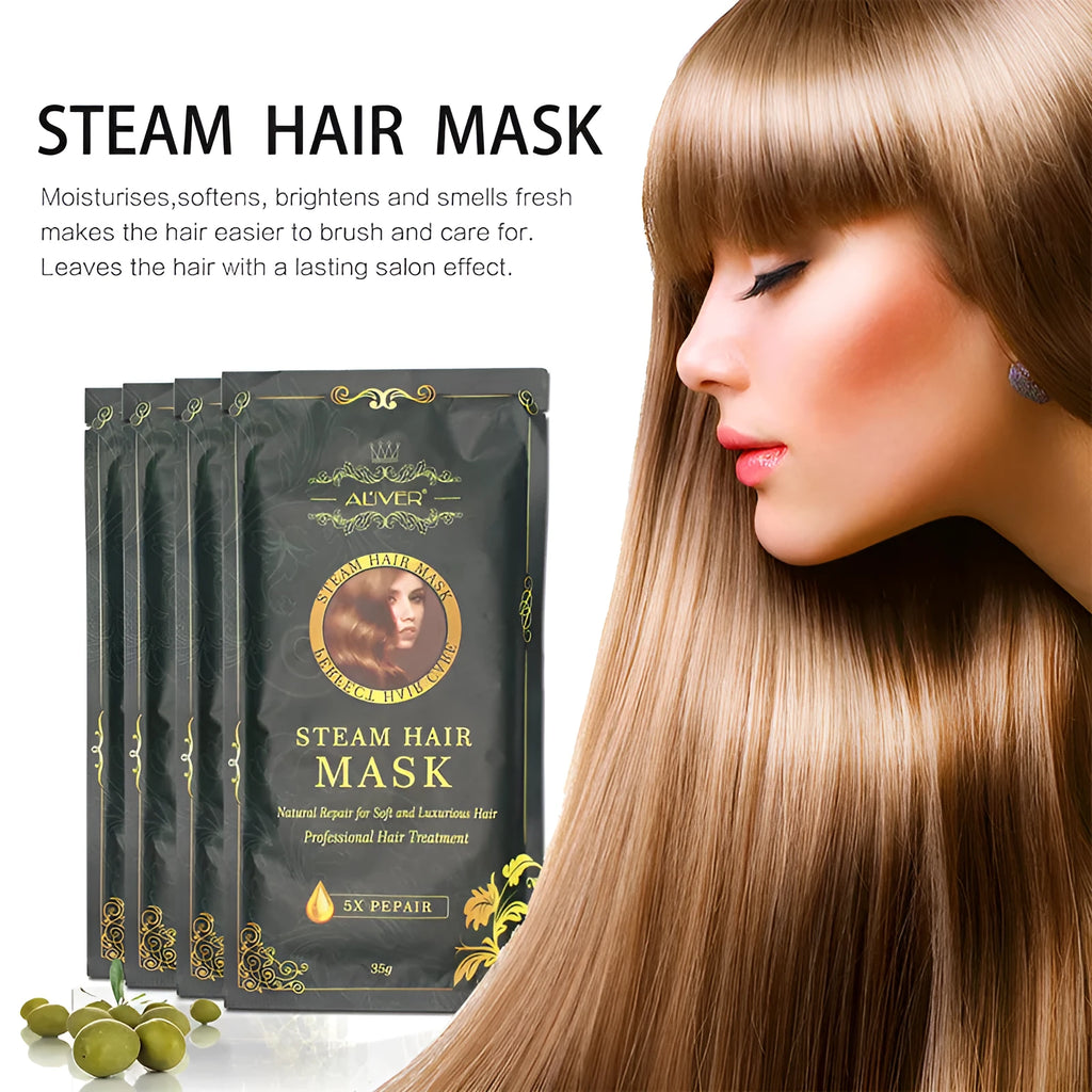 Steam hair mask home treatment with argan oil and collagen for dry damaged hair repair