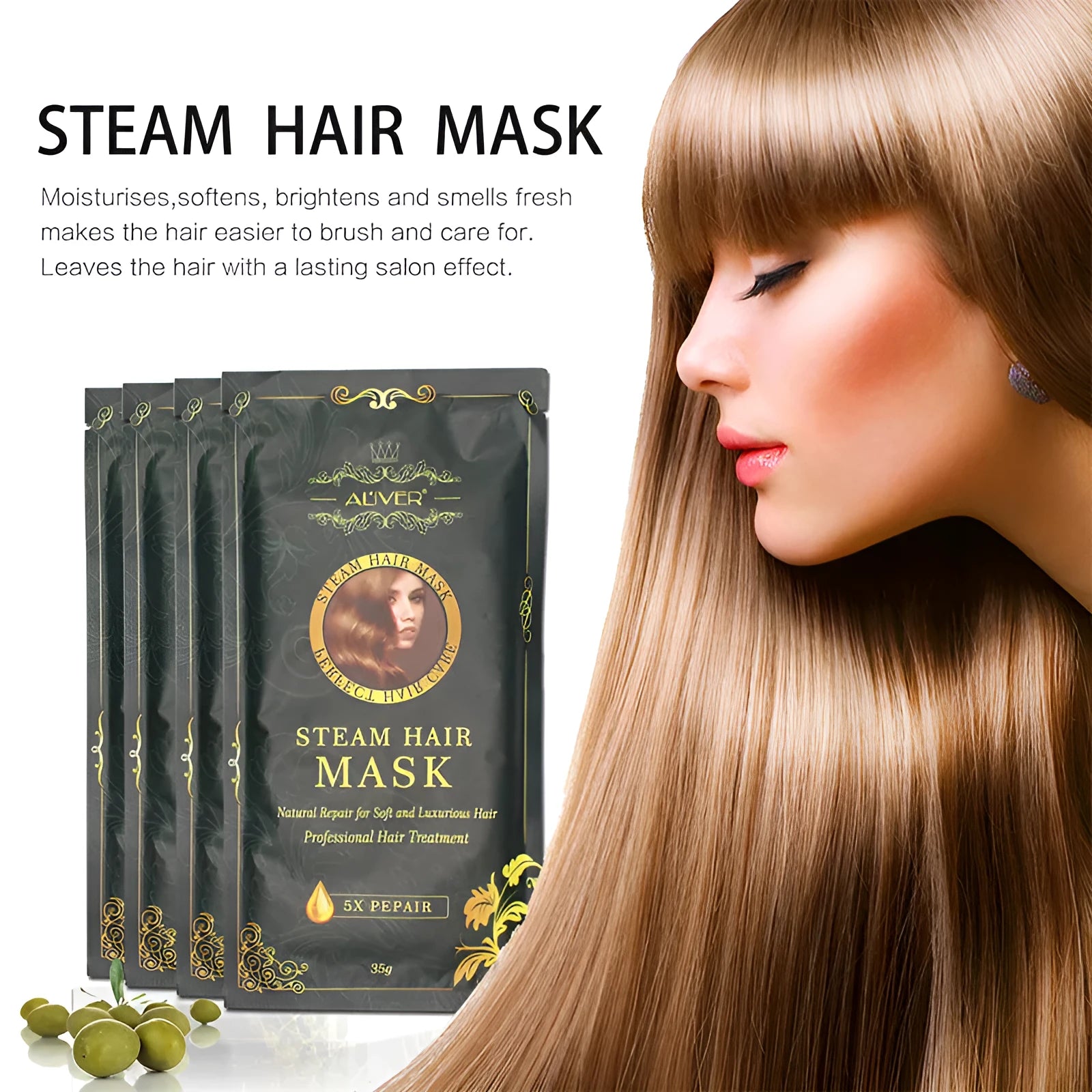 Steam hair mask home treatment with argan oil and collagen for dry damaged hair repair