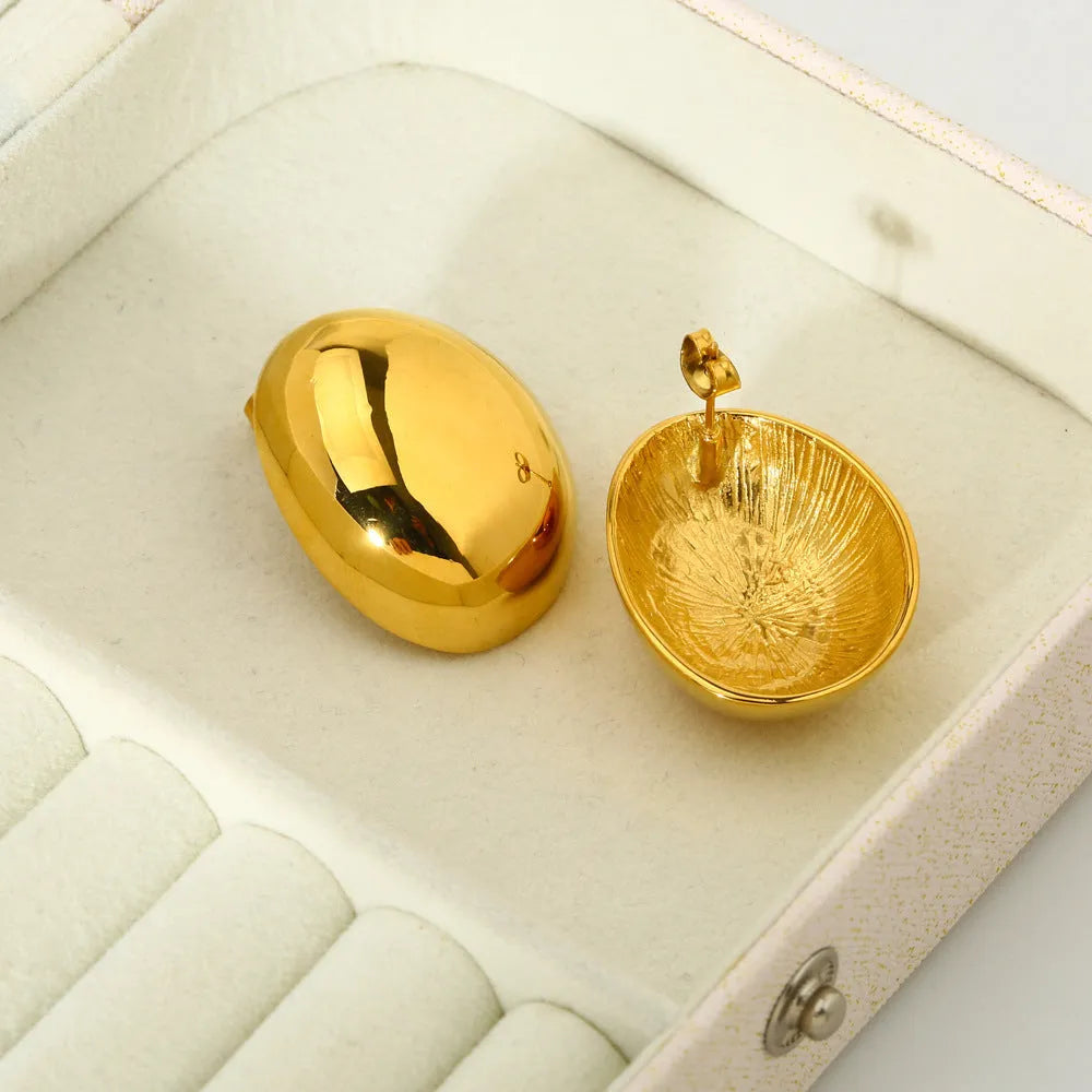 Geometric stainless steel ear studs with 18K gold electroplated glazed surface