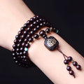 Zambia Rosewood 108 bead bracelet with flat lotus pendant and grinding finish
