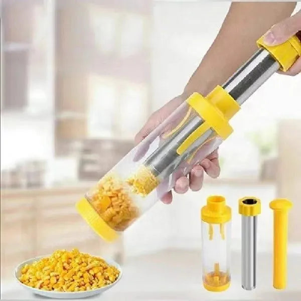 Yellow cylindrical corn stripper with ABS plastic body and stainless steel mechanism