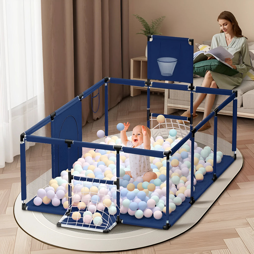 Children's playpen tent with Oxford cloth and stainless steel frame, dark grey colour, 1.22m by 2.3m by 1.05m size.