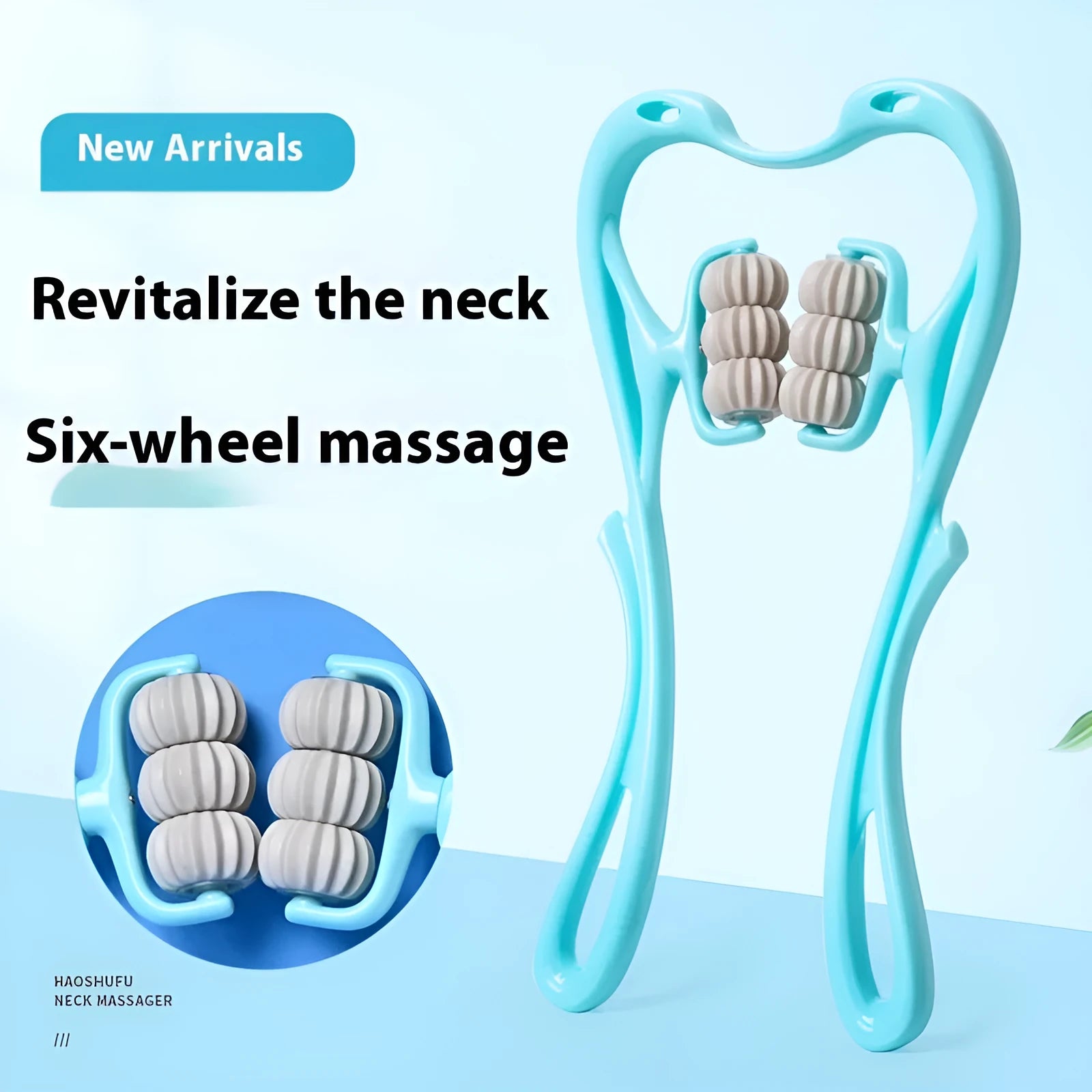 Blue six-wheel handheld massager for neck shoulders and waist