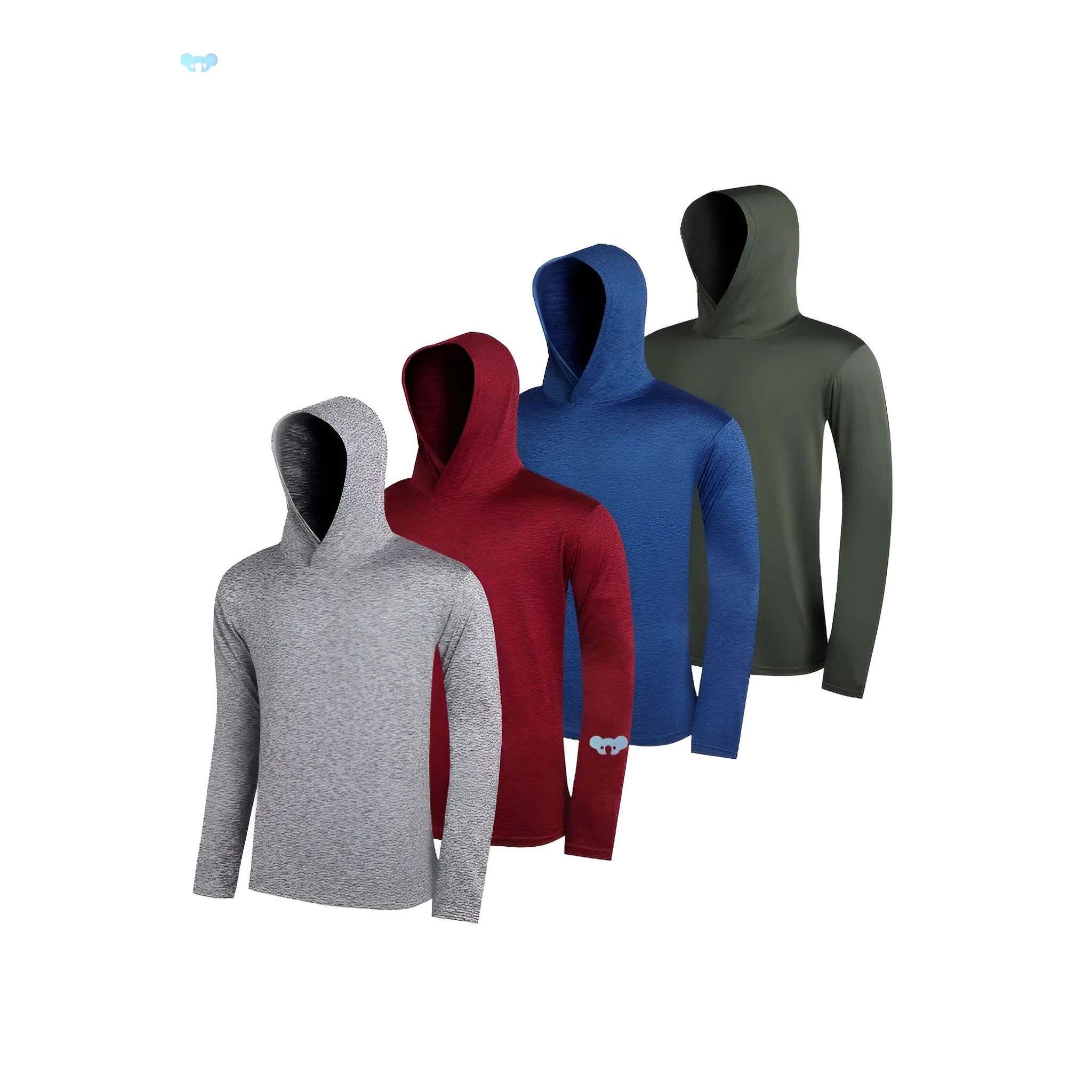 Men's lightweight polyester hoodie set showing multiple pieces in various colours