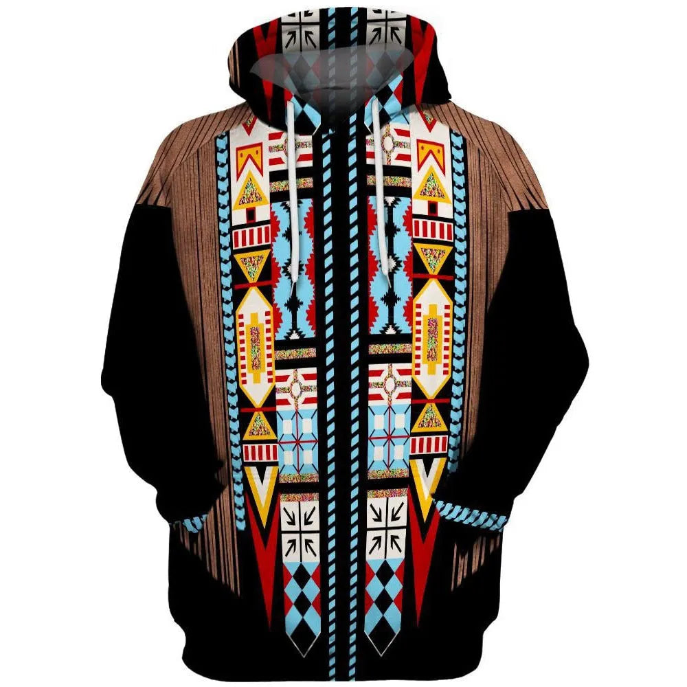 Men's hooded sweatshirt with digital 3D effect print, loose fit, long sleeves, available in multiple colours