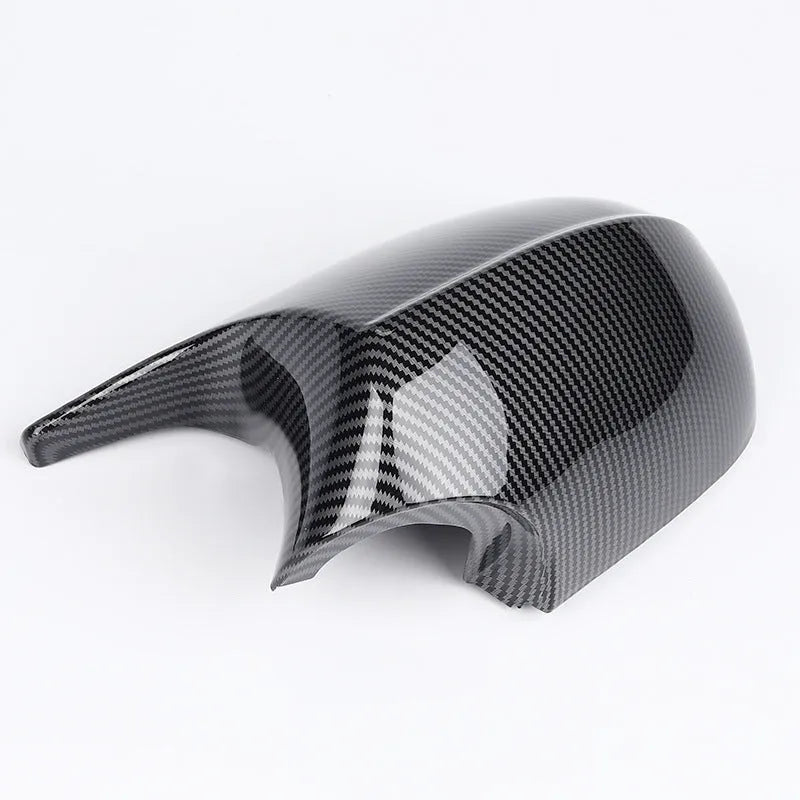 BMW 3 Series E90 rearview mirror replacement housing shells in black and carbon pattern finishes