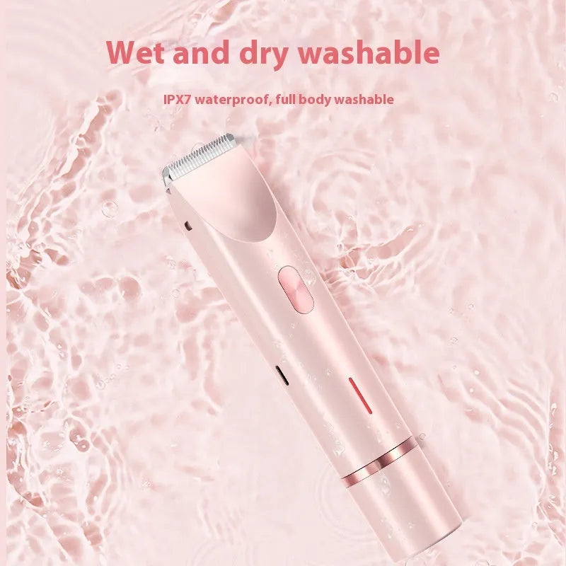 2-in-1 women's electric body hair trimmer double head shaver USB rechargeable pink for wet dry use on bikini line legs underarms
