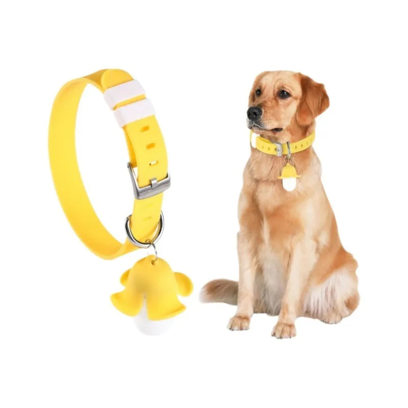 USB rechargeable banana-shaped luminous dog collar light in yellow with silicone construction and geometry pattern