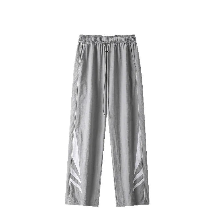 Men's straight-leg summer trousers in black polyester-cotton blend fabric for plus-size casual wear