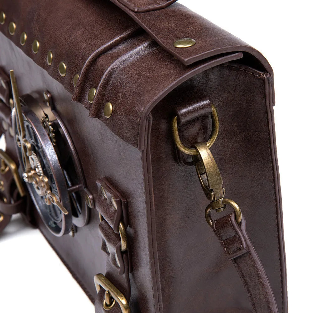 Bronze steampunk industrial retro style PU leather shoulder bag with pillow bag shape