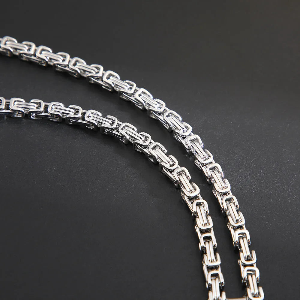 Titanium steel men's water ripple pendant necklace emperor chain gold silver black 51-60cm front view