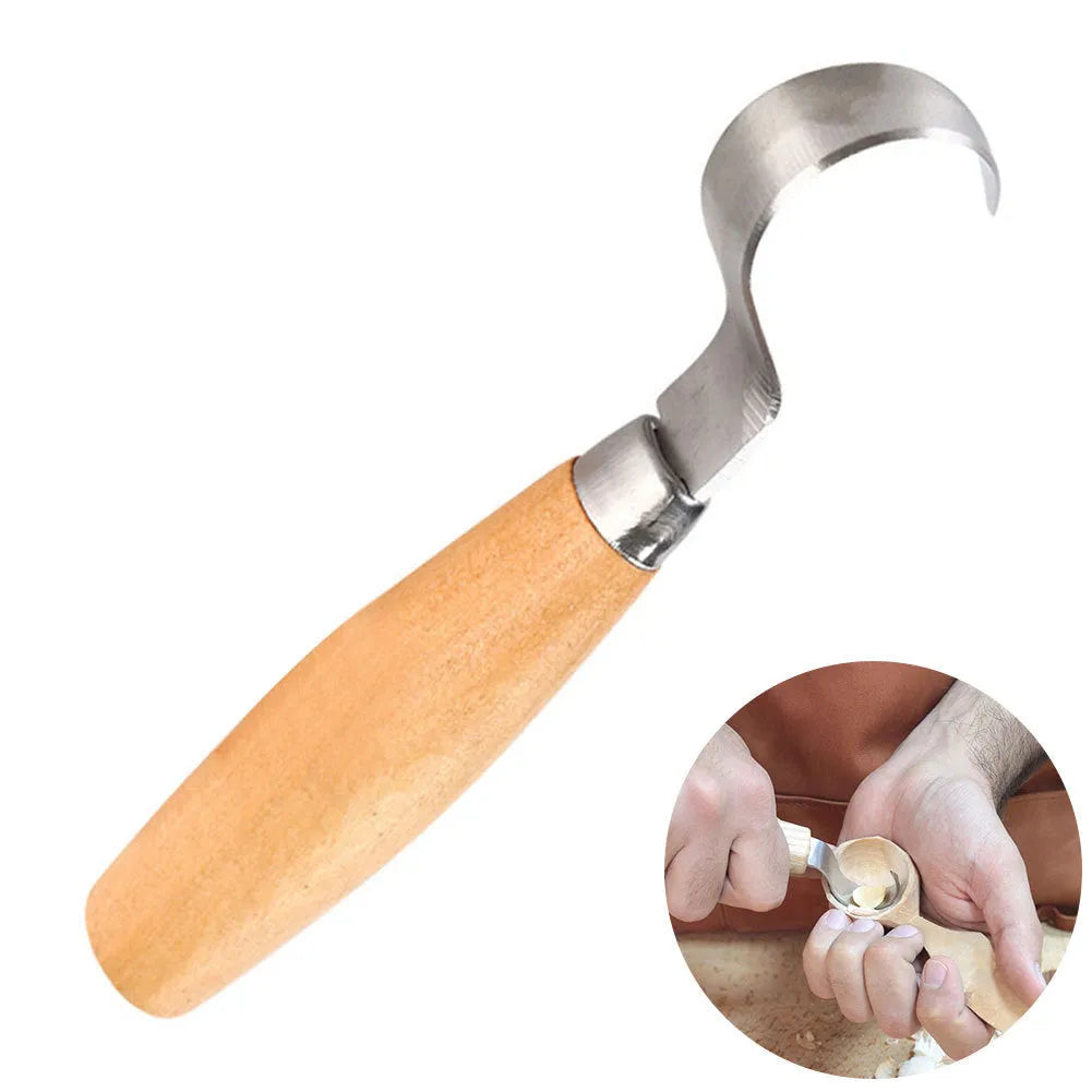 FastCraft Curve Carving Knife 100mm stainless steel blade with wood handle on table