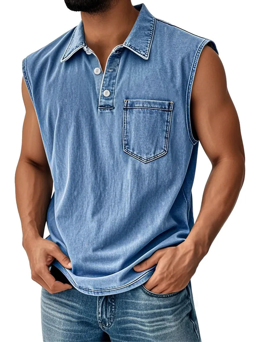 3D digital print men's loose fit button polo shirt short sleeve in polyester fibre, front view