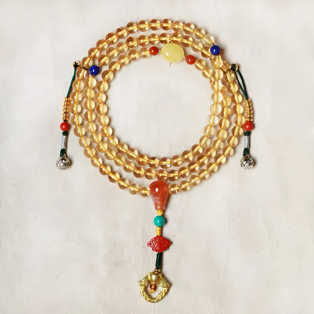 Natural Brazil citrine bracelet with 1mm yellow beads on filament string