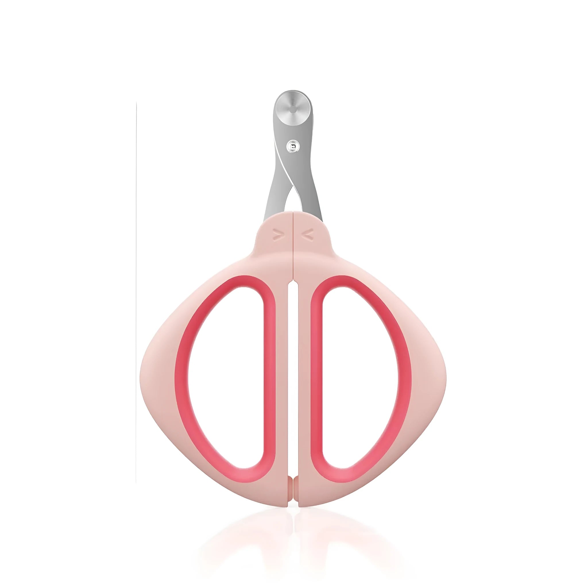 Stainless steel cat nail clipper with positioning hole and non-slip handle in blue or pink for safe pet grooming