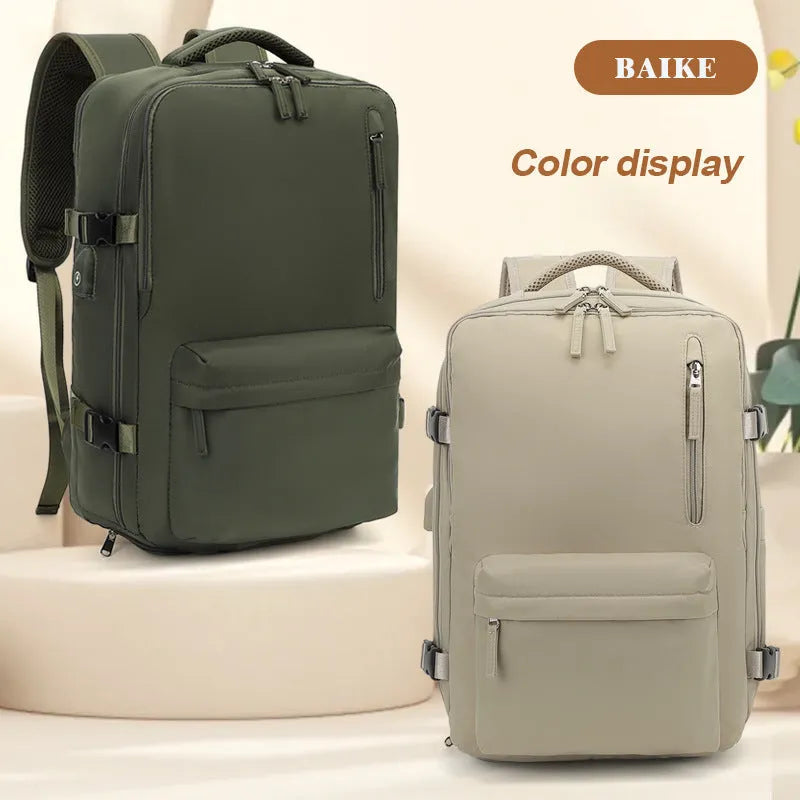 Women's large capacity grey waterproof Oxford cloth travel backpack with curved shoulder straps