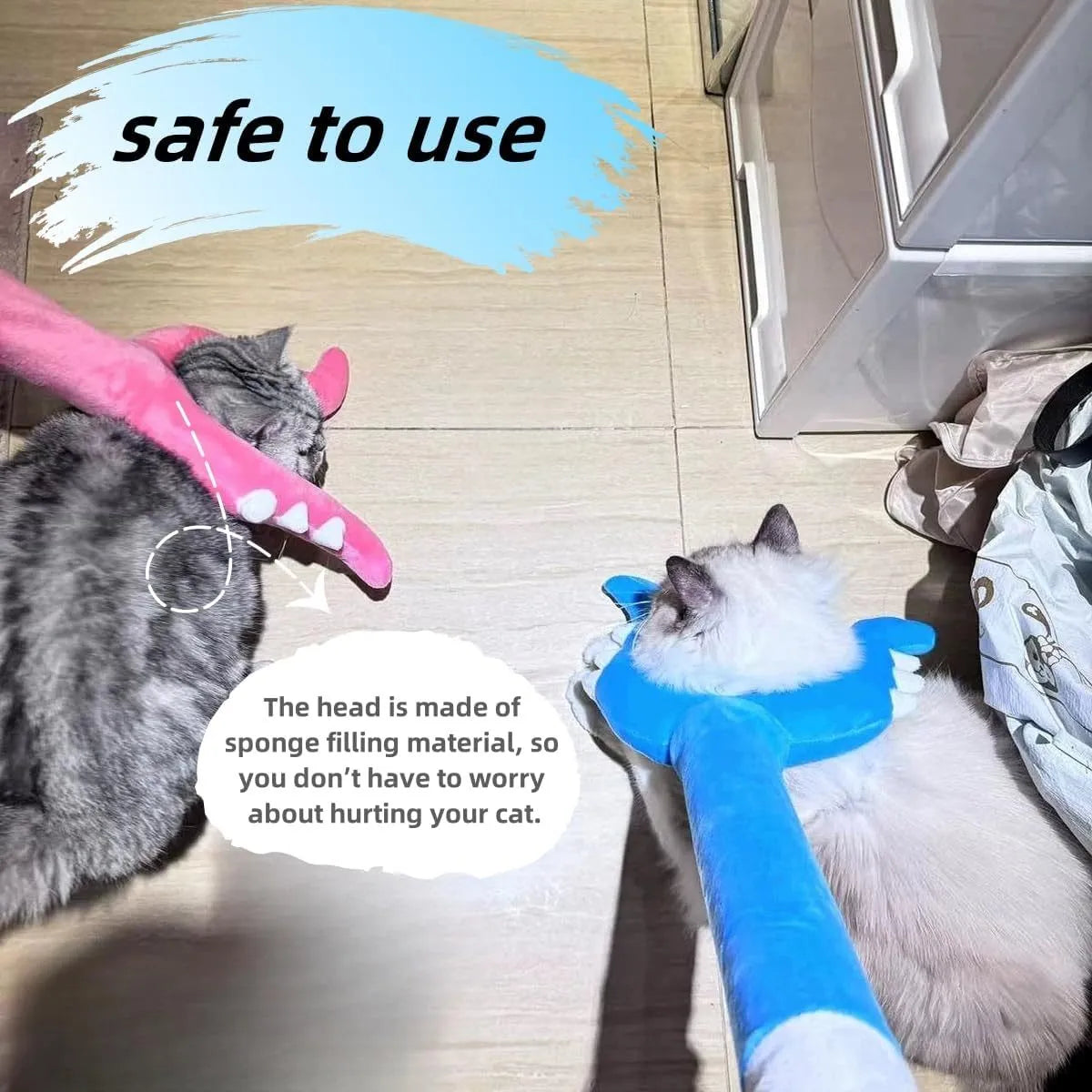 70cm blue plush cat wand toy with oversized design for indoor pet play