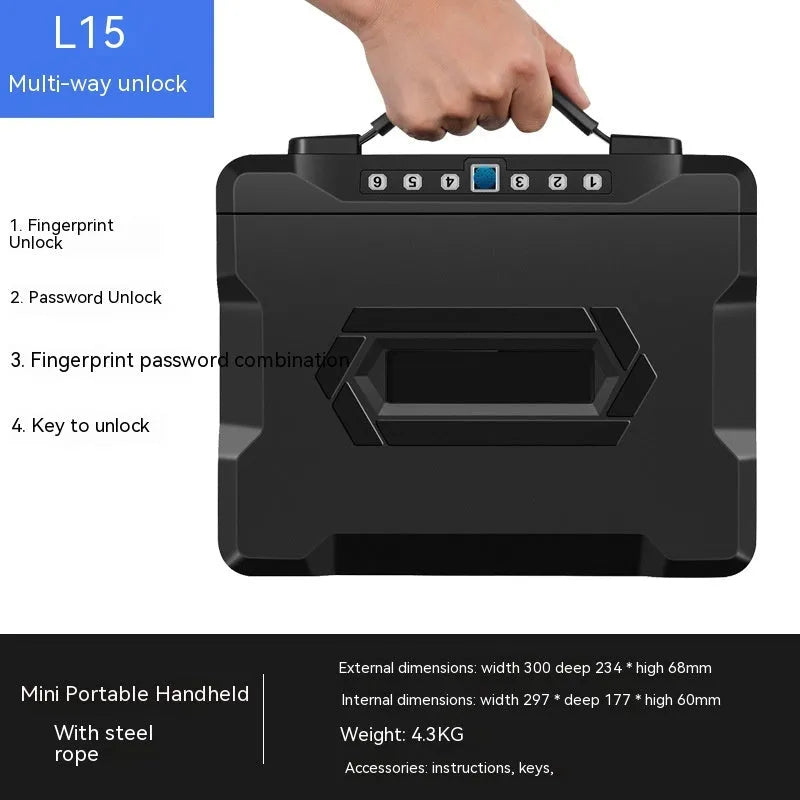 Portable small steel safe box with mechanical combination lock for valuables storage