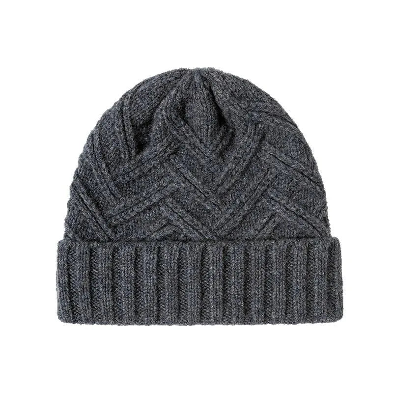 Women's wool knitted dome crown hat with totem pattern in seasonal colours