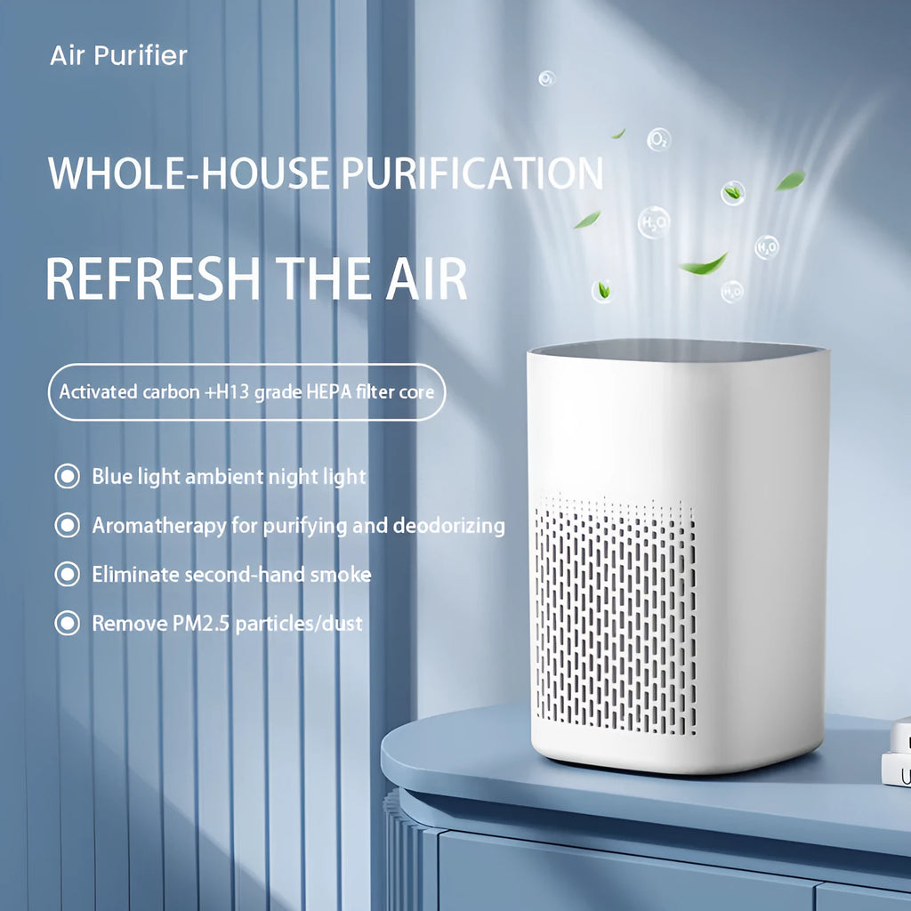 USB-powered desktop air purifier with panel heating for small rooms under 10 square metres