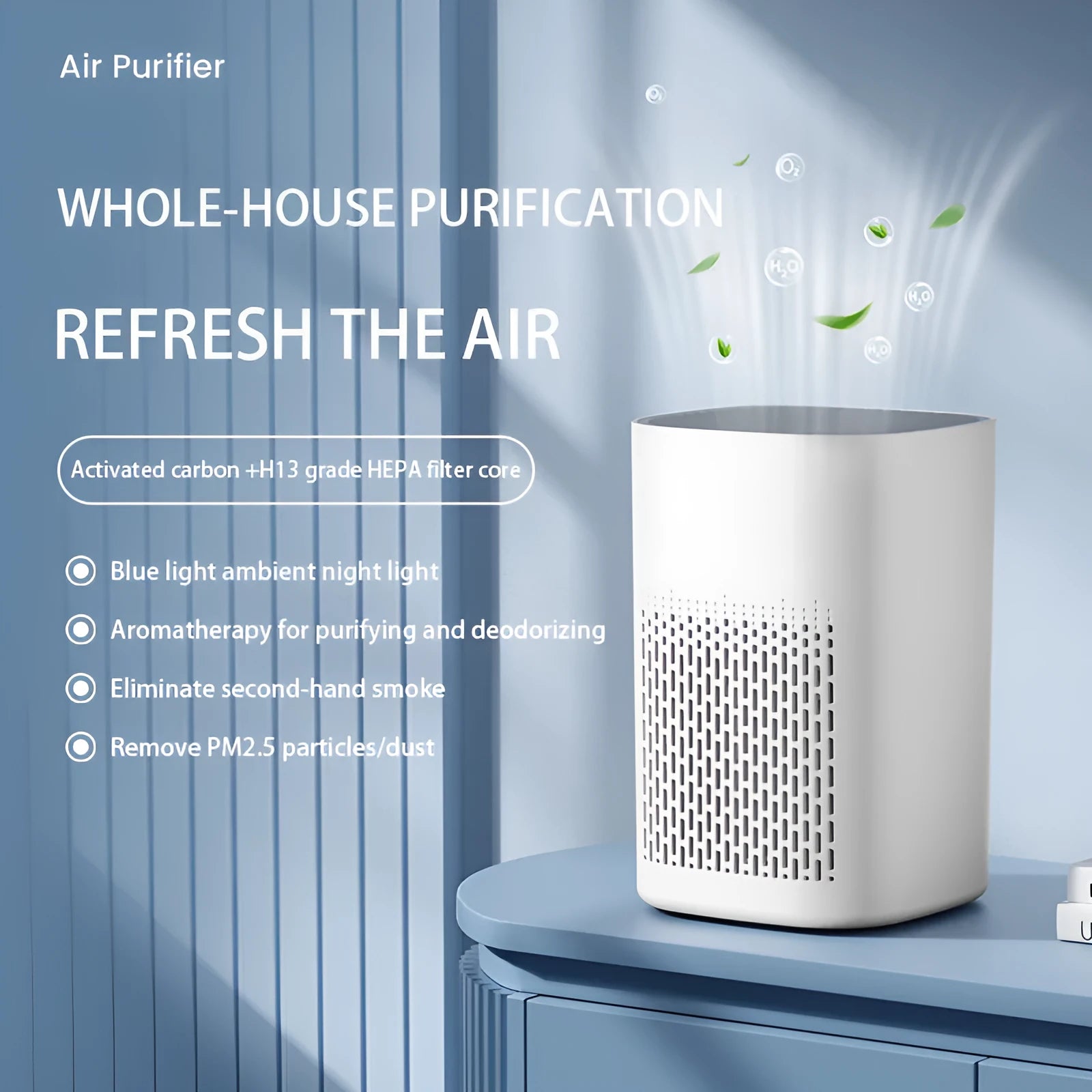 USB-powered desktop air purifier with panel heating for small rooms under 10 square metres