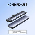 USB-C to multi-port hub adapter with HDMI, USB 3.0, PD charging, Ethernet, VGA, and card reader ports on a 9cm cable.