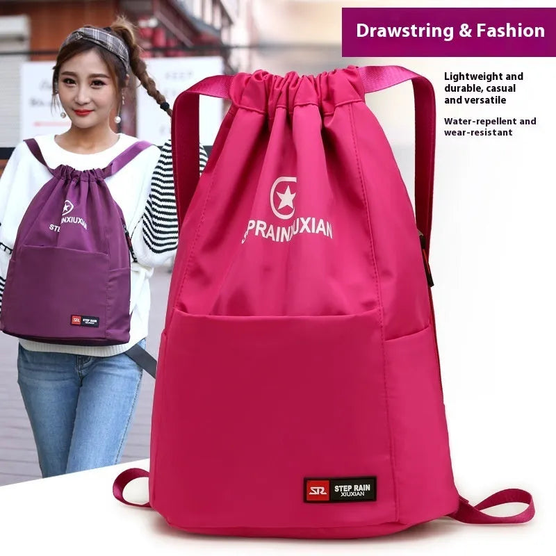 Lightweight drawstring backpack in solid colour, Oxford cloth double-shoulder design, water pillow belt, ultra light 20-35L