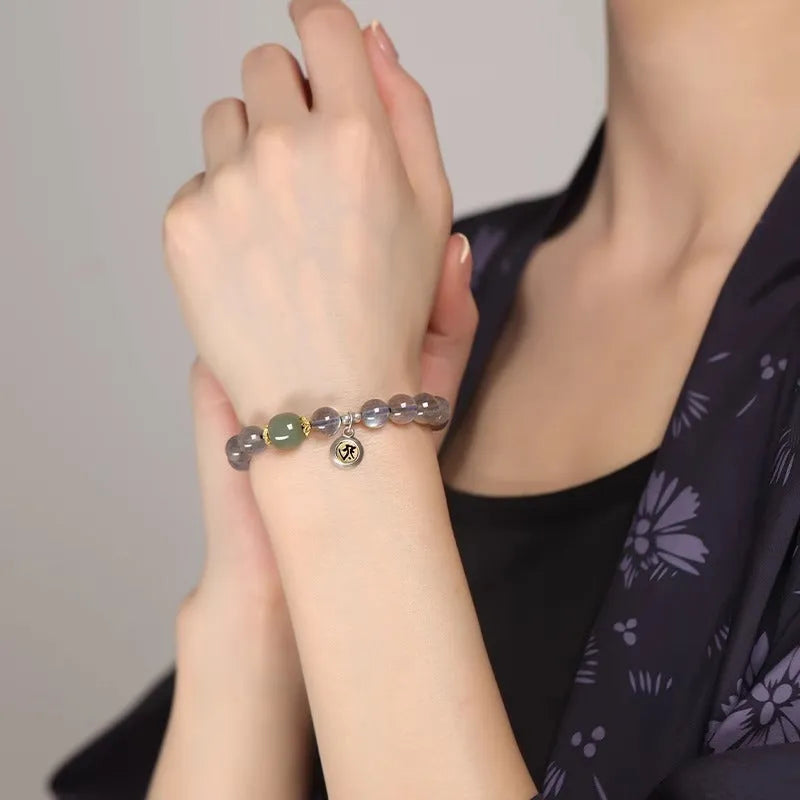 Moonstone crystal birth Buddha beads bracelet for women 8mm electroplated Thousand-Hand Kwan-yin style