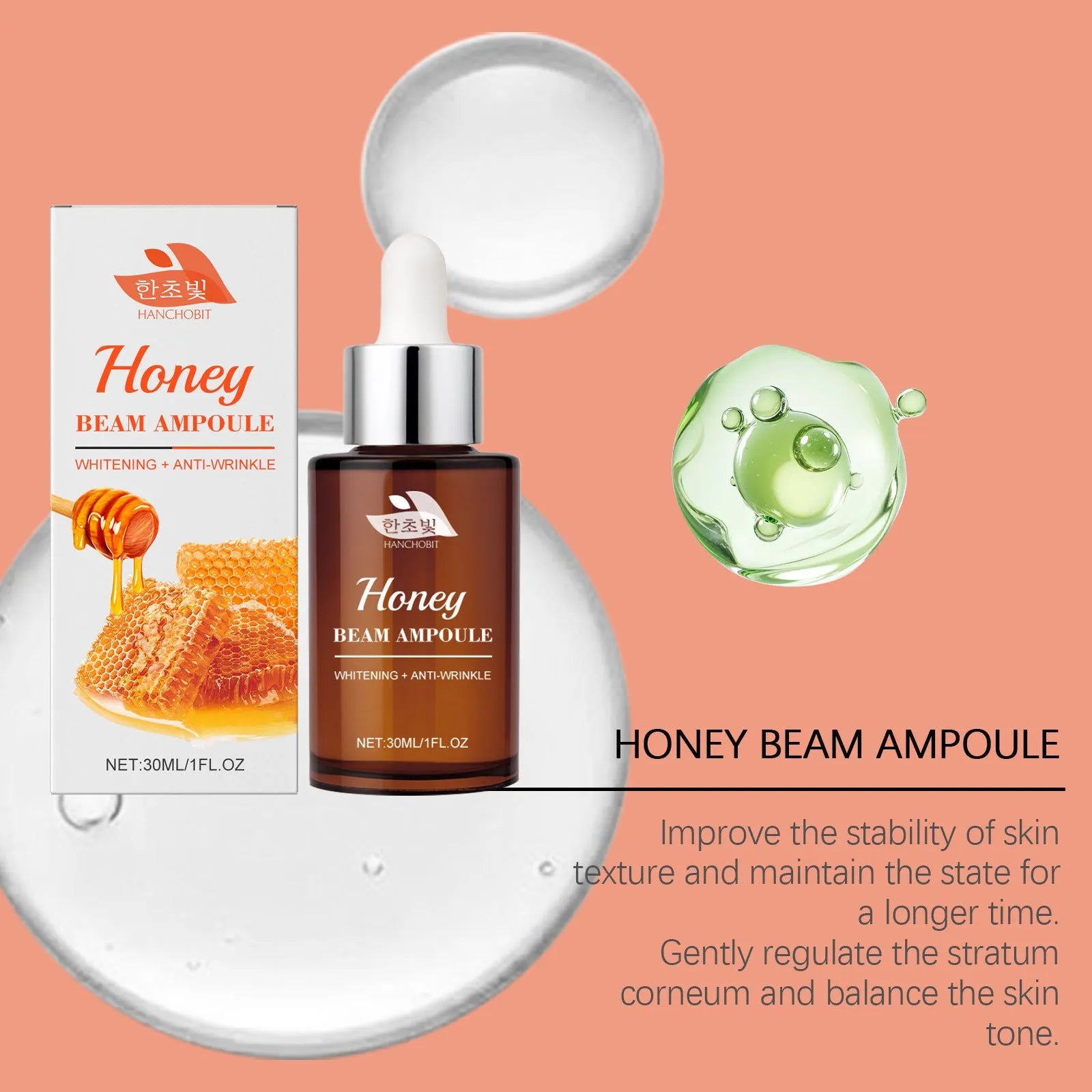 30ml moisturising facial liquid with honey lily ginseng extract in a transparent bottle
