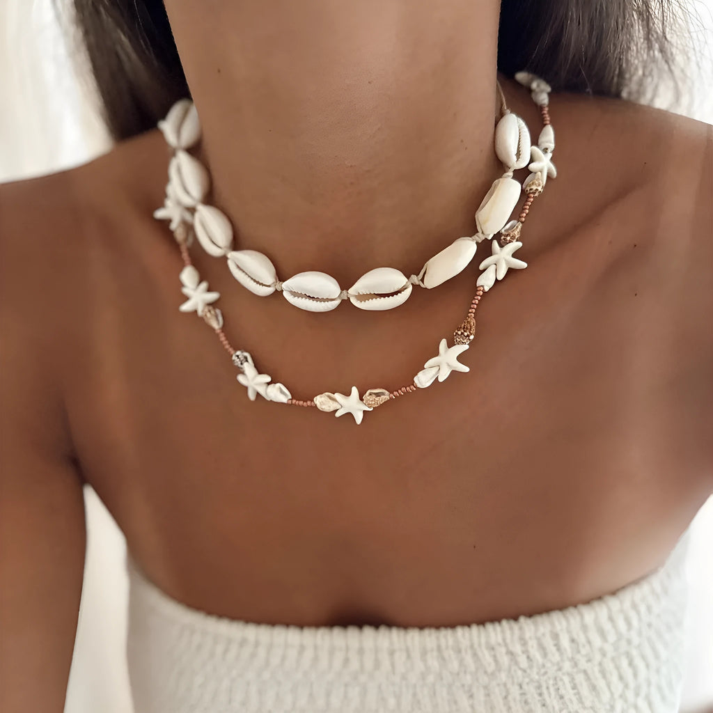 Bohemian shell necklace for women with geometric pendant on regular chain, colour X1900