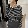 Women's dark grey white striped cardigan with 40cm length and slim fit viscose blend fabric