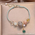 Hand-woven crystal peace buckle bracelet for women with sequins in red, green, and blue colours