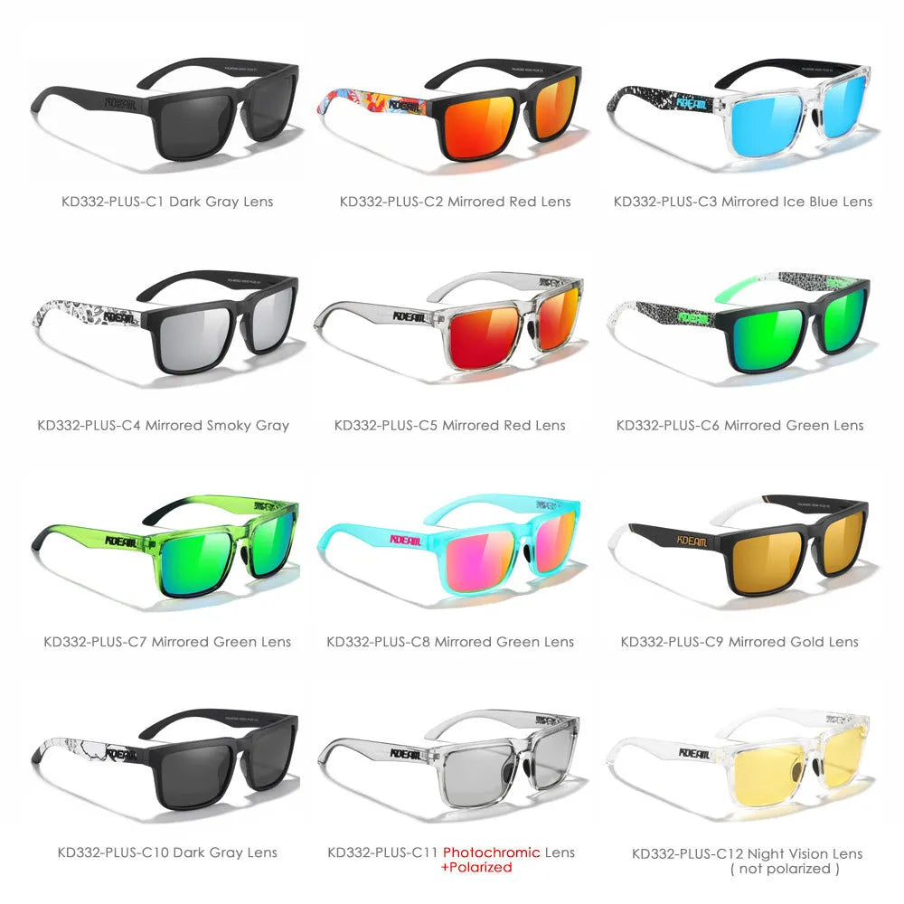 Polarized square sunglasses with TAC lens and PC frame in outdoor setting