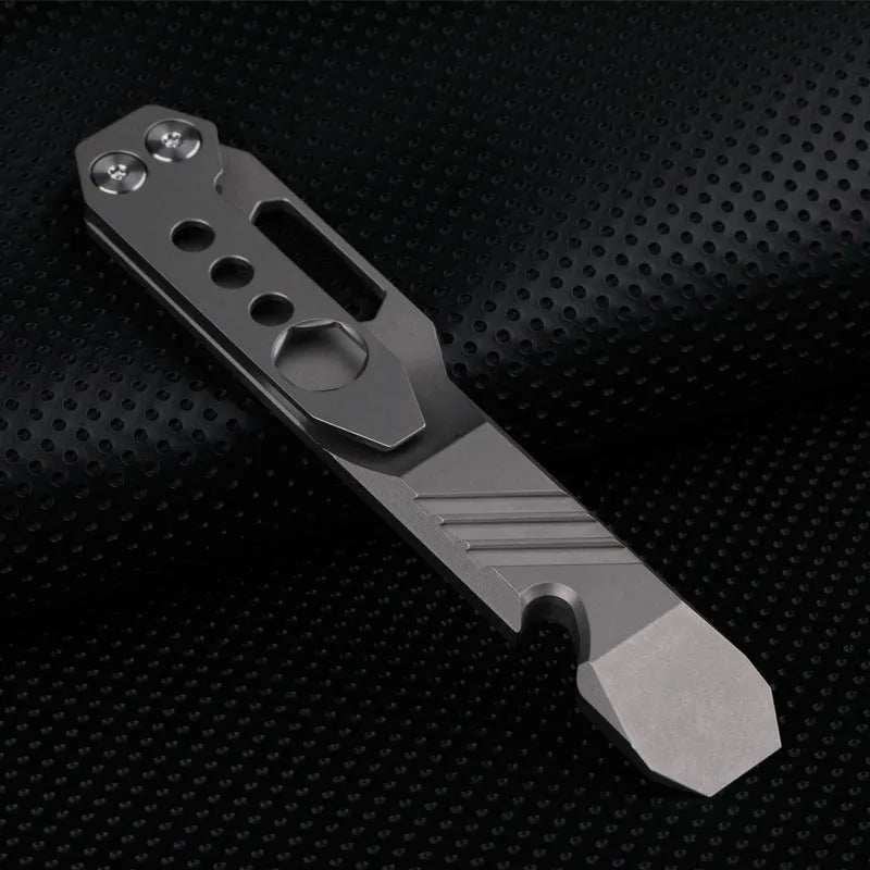 Titanium alloy TC4 multi-function crowbar with screwdriver and bottle opener, stone wash finish, compact EDC tool