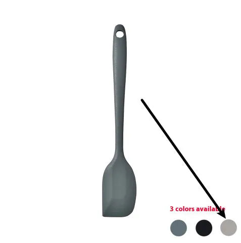12 piece silicone kitchenware set with rotating storage bucket containing ladle spatula and clips