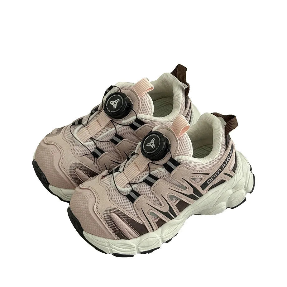 Girls casual shoes in PU leather mesh available in beige, black, or pink colours