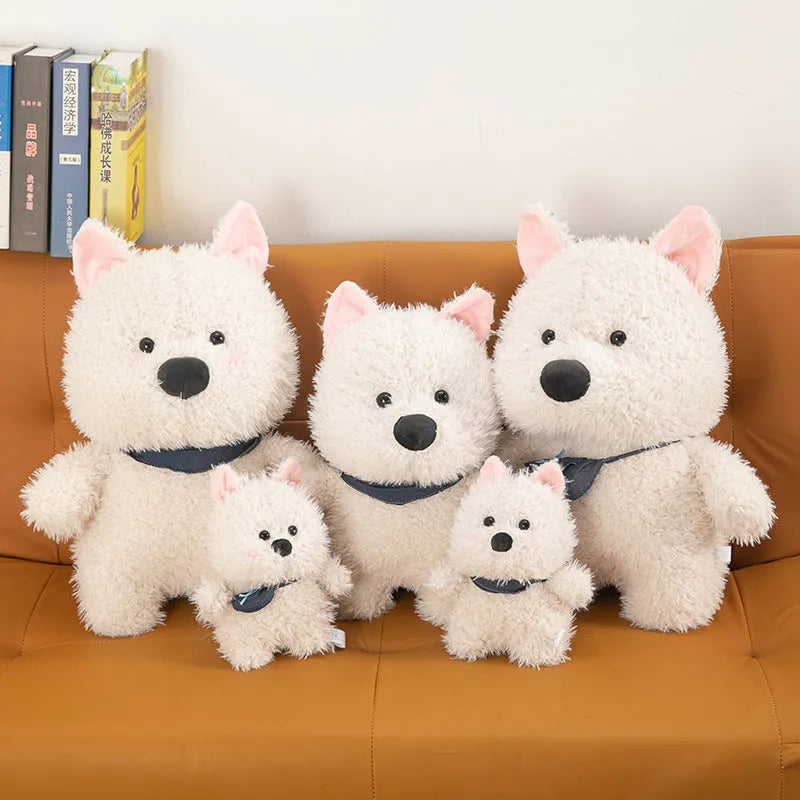 West Highland puppy plush toy with scarf style, 25cm height, soft stuffed dog.