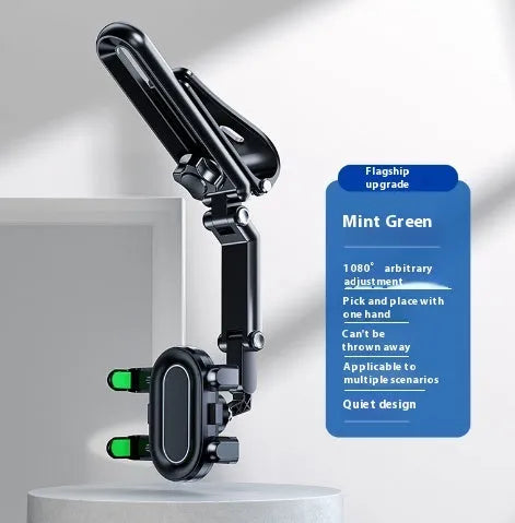 Car phone holder bracket with clip mounting for dashboard, windscreen or air vent placement