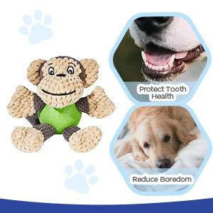 Cute squeaky monkey plush dog toy with soft fabric, designed for small and medium dogs