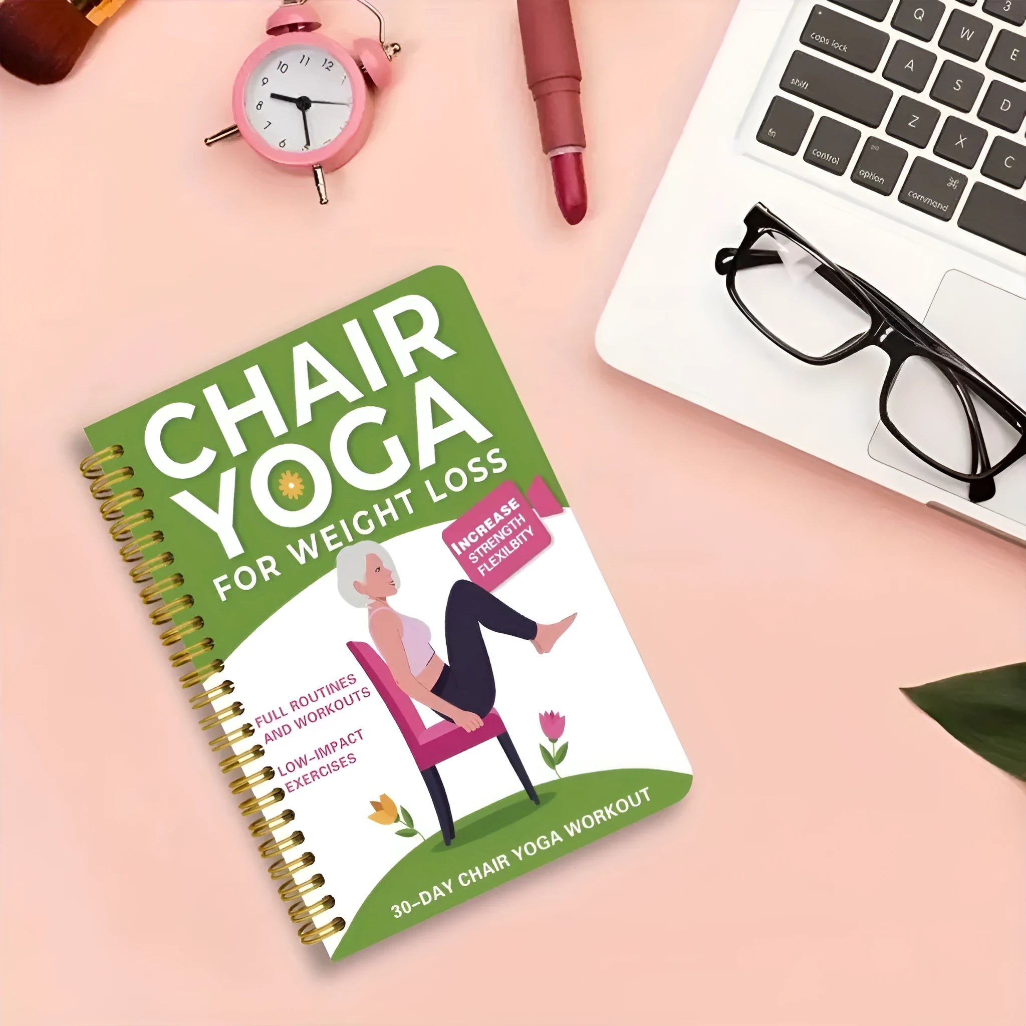 Coil 30 Days Chair Yoga Training Guide notebook with green cover and coil binding